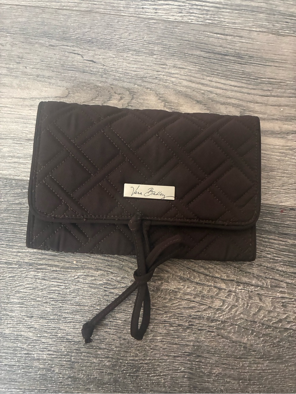 Vera Bradley Quilted Chocolate Brown Fold-Over Clutch Wallet